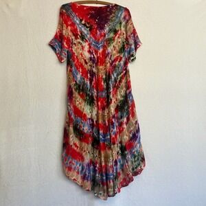 Go Gal Tie Dye Dress Colorful Boho Summer Vacation Pool Beach Casual Free Size L